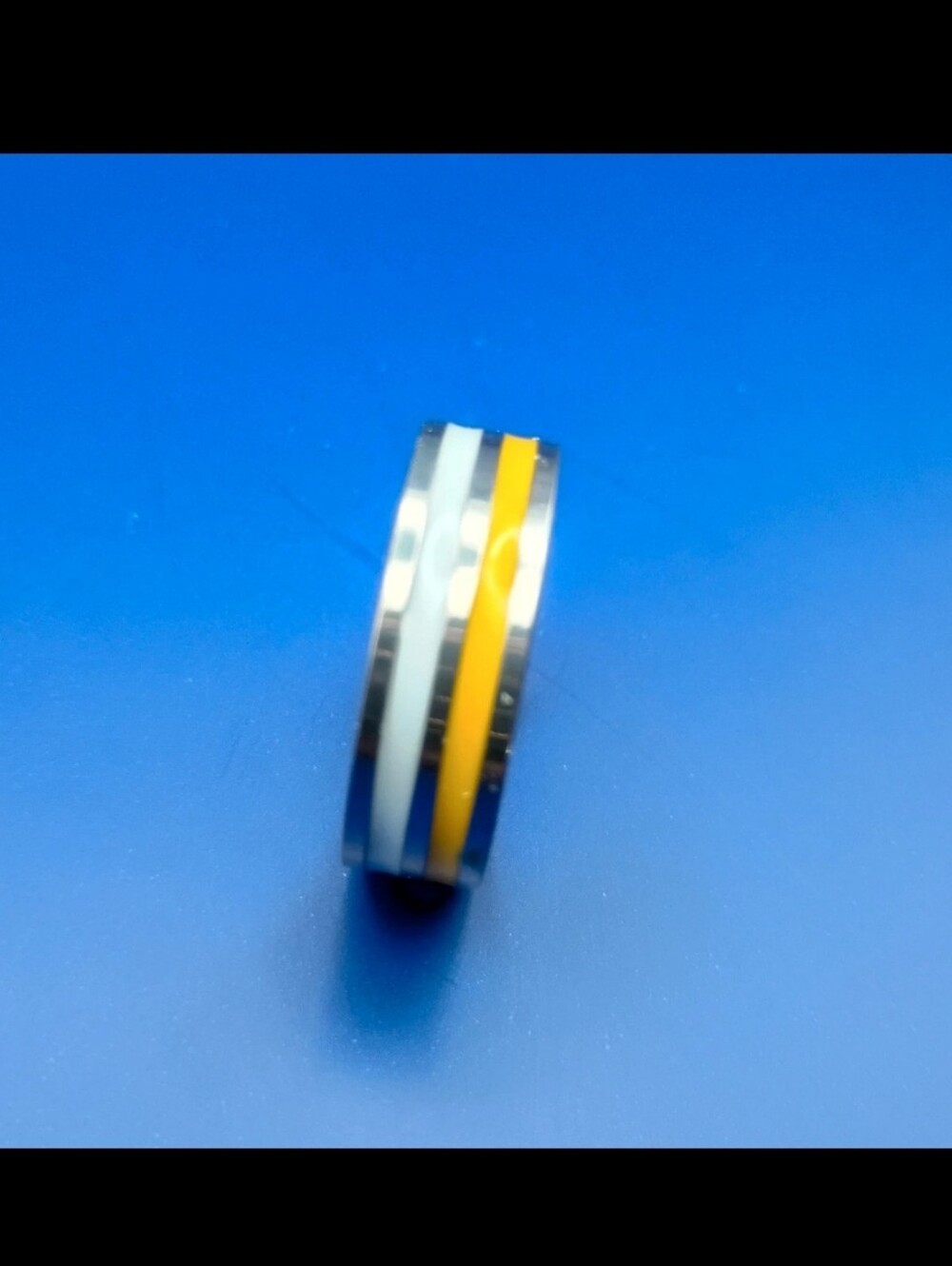 Stainless Steel Two-Tone White & Gold Band Ring Size 11.5